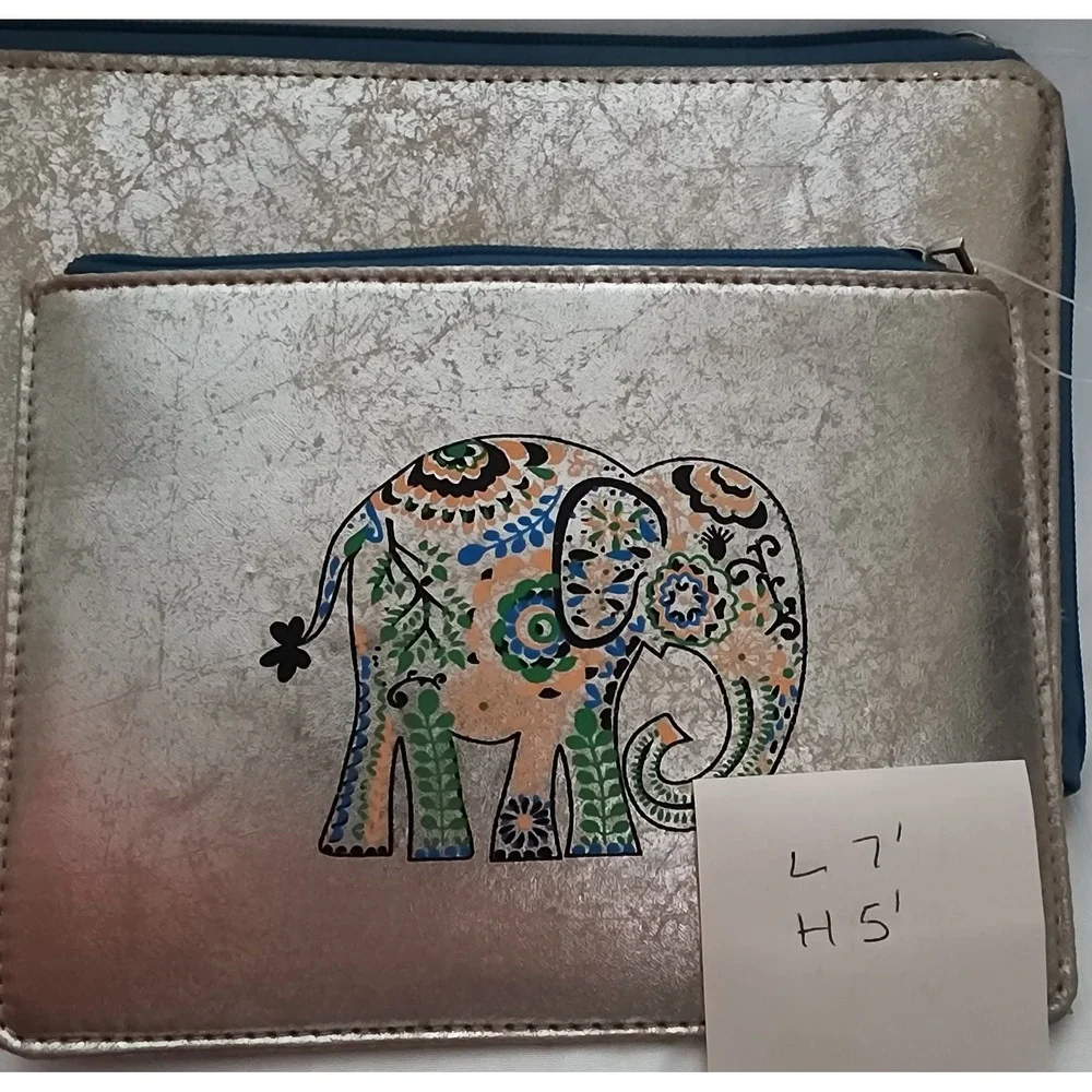 Metallic Bronze Elephant Travel Wallet and Pouch Set Passport Organizer Teal